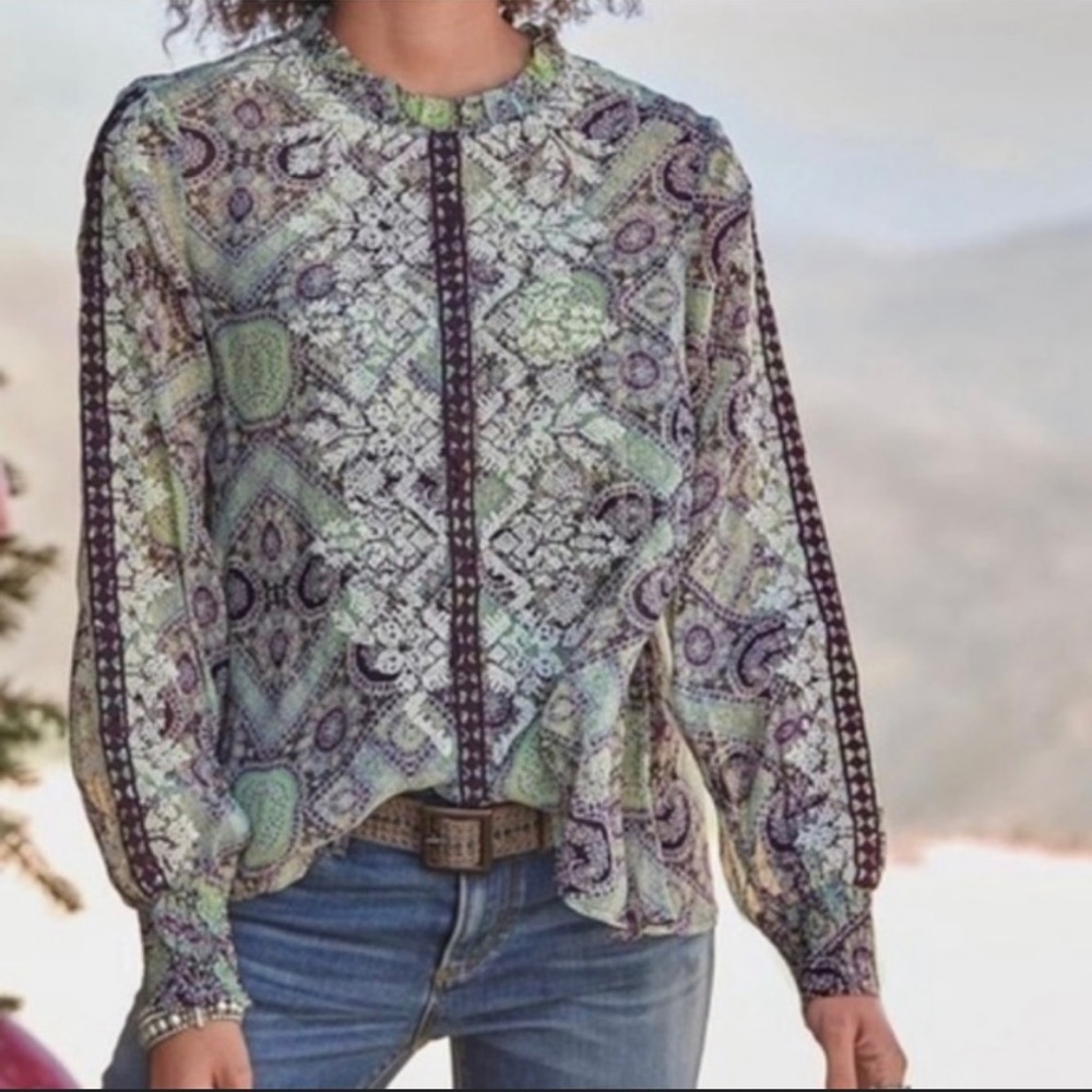 Sundance Women's Victorian Charms Paisley Embroidered Boho Lace Blouse (XS)